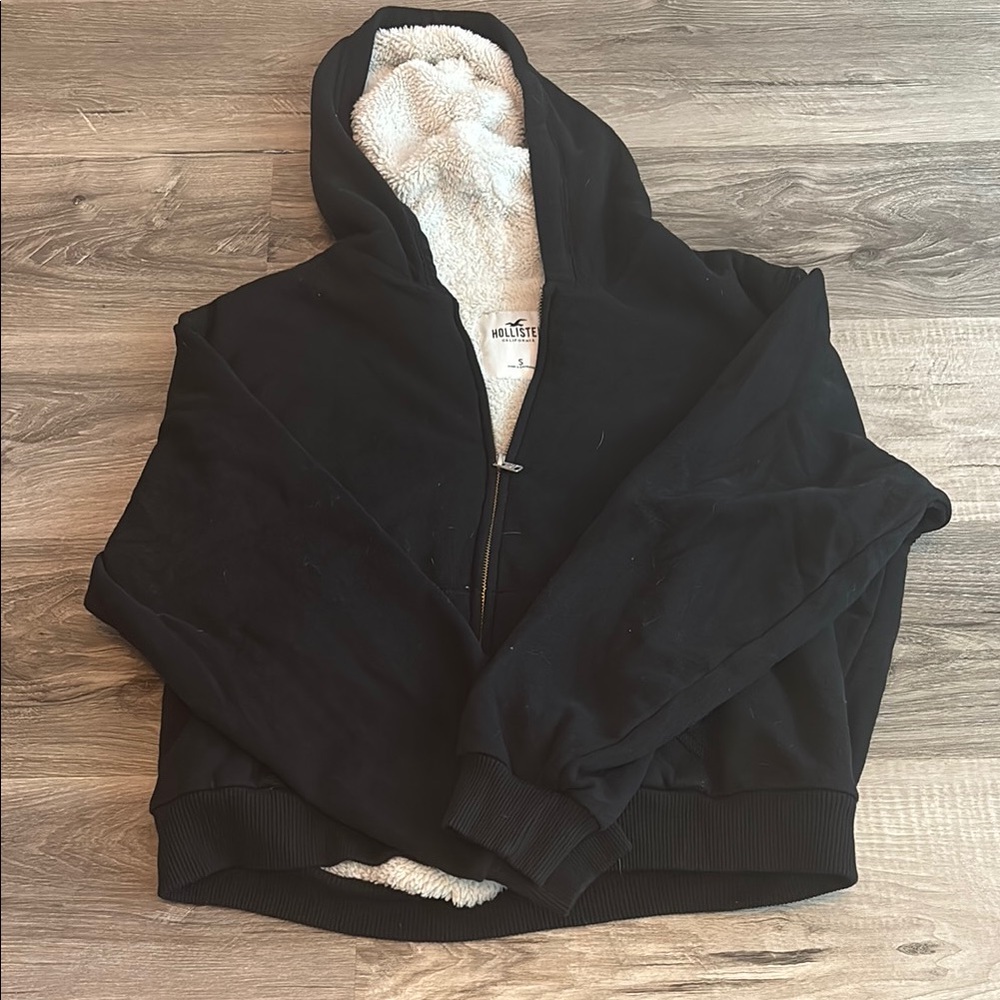 Hollister Black Jacket with Sherpa Cream Interior